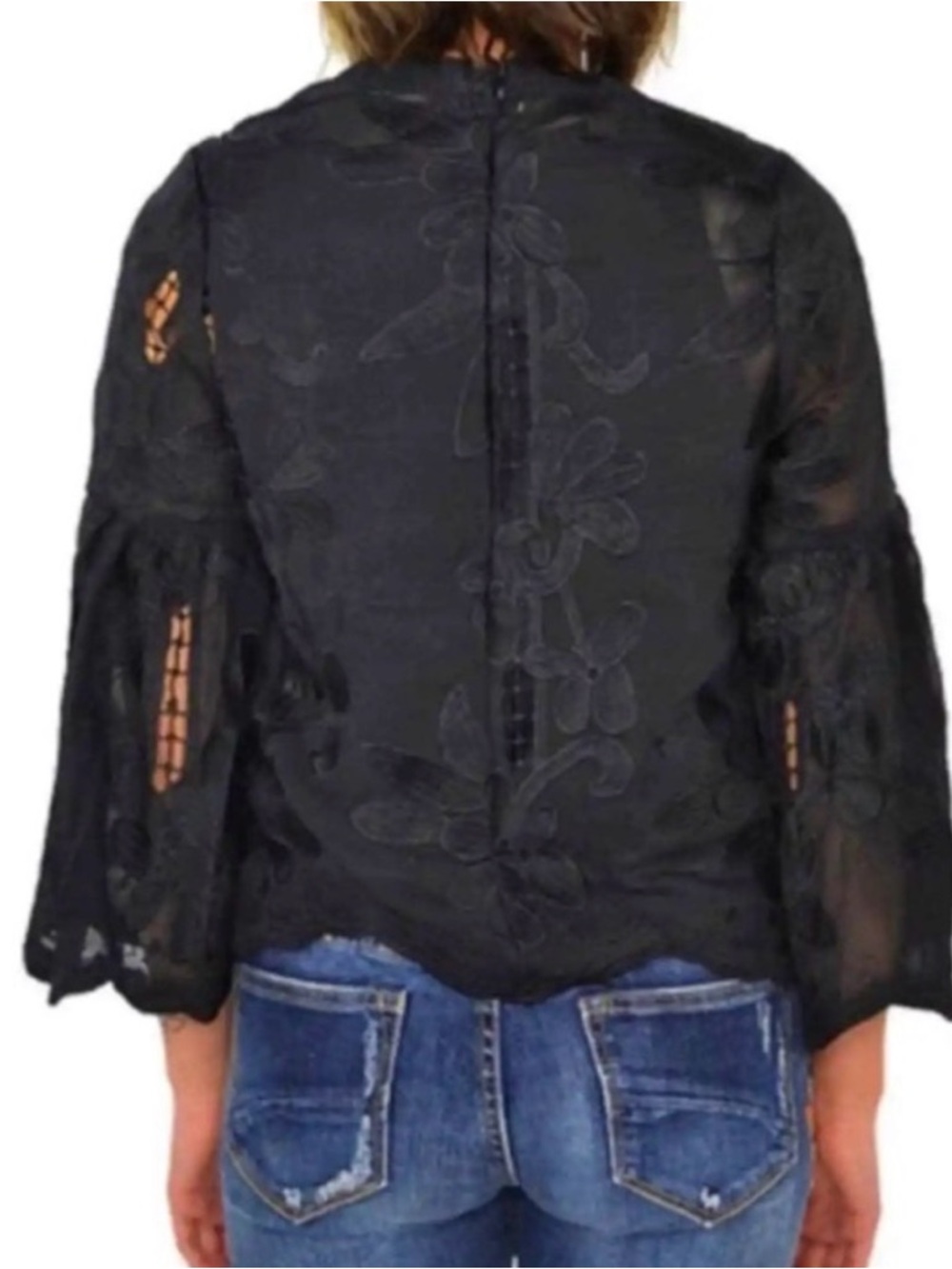 bishop + young Black Sheer Floral Lace palermo Sleeve Top size S - Picture 2 of 6